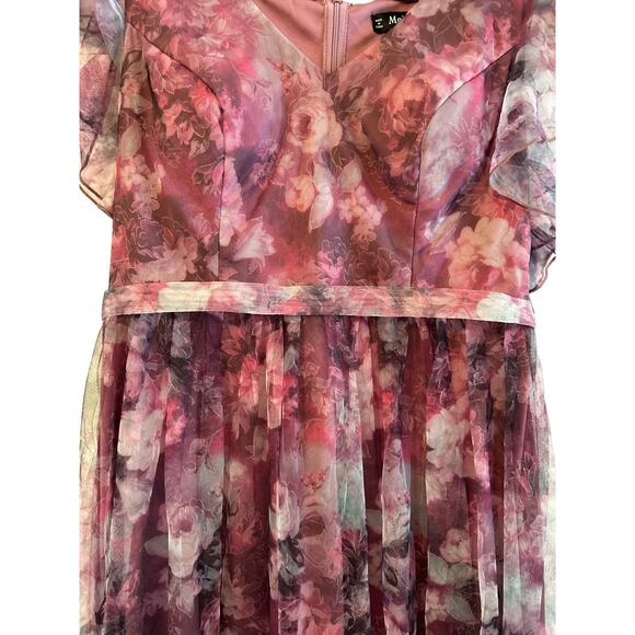 Mgiacy Mesh Pink Floral Floor Length Dress - Worn Once - size XL Extra Large - Picture 4 of 5